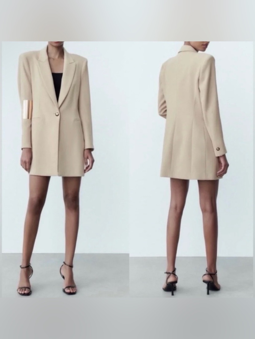Zara Gold Button Long Structured Lapel Blazer Size L MSRP $195